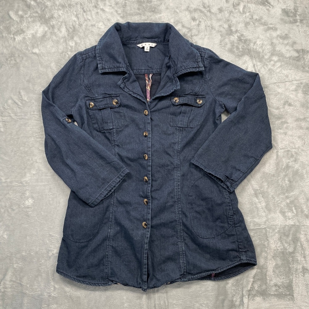 Cabi Utility Jacket Womens Small Blue Denim Cotton Button Up Style #340